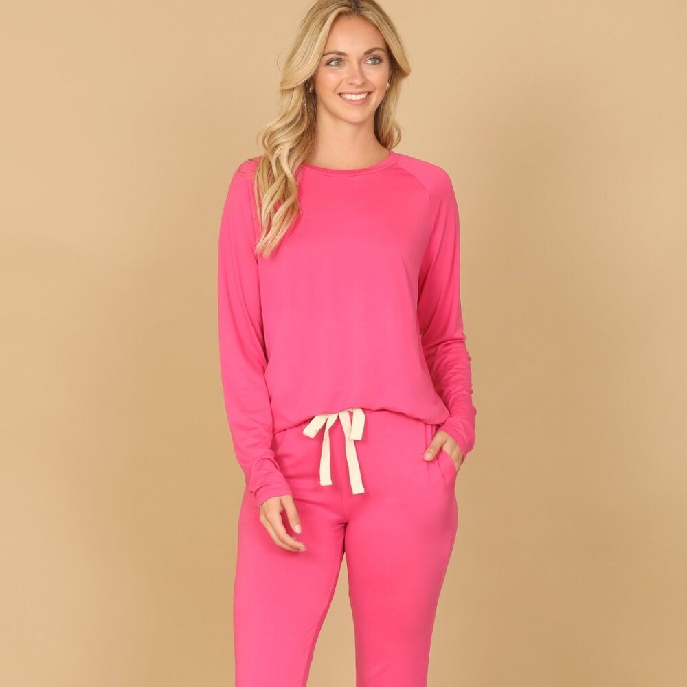 PLUS SIZE PERFECT PEACH SCUBA JOGGER PAJAMA SET - PINK